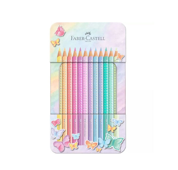 Ξυλομπογιές Faber-Castell Sparkle Metal Παστέλ σε Μεταλλική Κασετίνα 12τεμ. (201910)