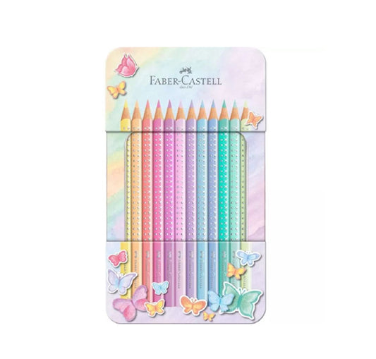 Ξυλομπογιές Faber-Castell Sparkle Metal Παστέλ σε Μεταλλική Κασετίνα 12τεμ. (201910)