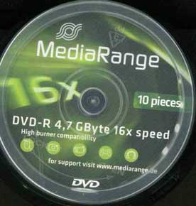 DVD-R Media Range 4,7GB 16X Speed 10τεμ